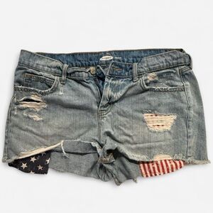 Old Navy Blue Distressed Jean Shorts with Star and Stripe Pockets